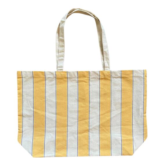 Sezane Bonjour Austin On The Road Striped Canvas Tote Bag in Yellow and Cream - Picture 2 of 7